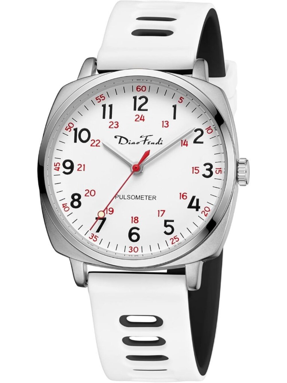 Diaofendi Women White Silver Analog Nurse Medical Professional Waterproof Watch